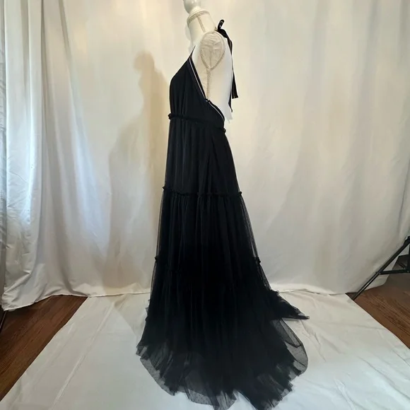 Maeve Anthropologie black tulle dress with white red and navy halter size 8 - Picture 12 of 14
